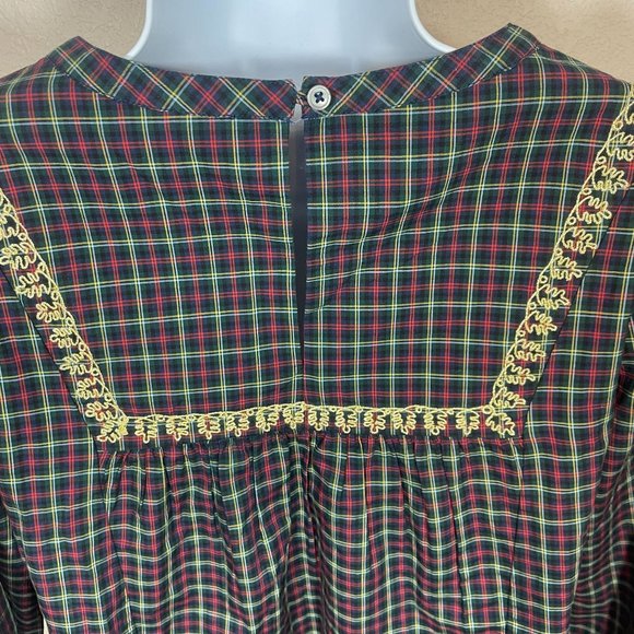 J. Crew Plaid Peasant Blouse Gold Braid Yoke Holiday Embroidered Top XS - Picture 7 of 11